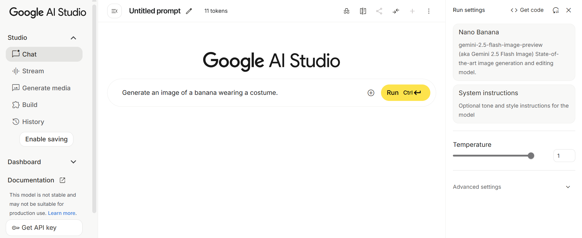 Google AI Studio prompt image